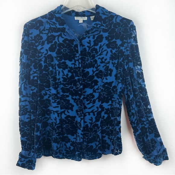 Vintage Ann Taylor Silk Burnout Velvet Button Down Shirt Top Dark Romantic 4 - Picture 1 of 13